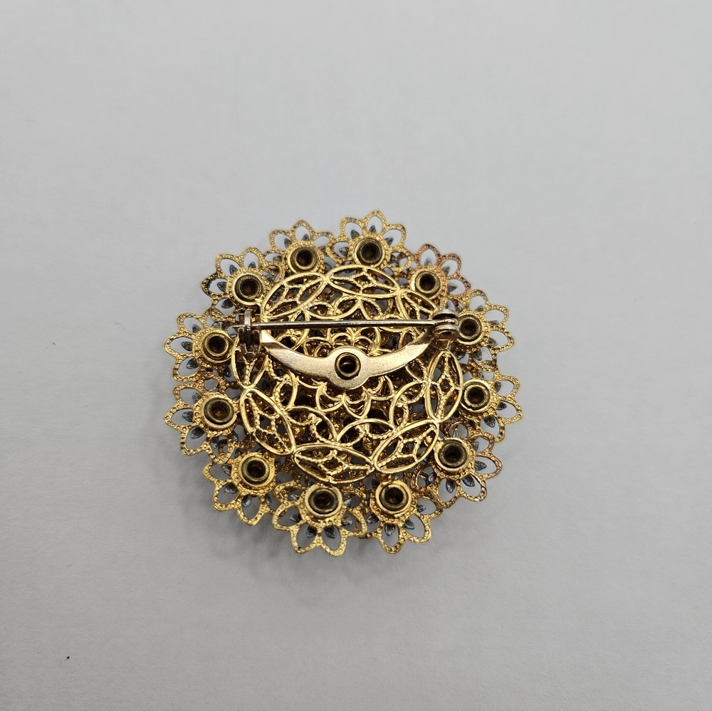 Vintage Blue Rhinestone Multi Flowered Brooch - Picture 2 of 4